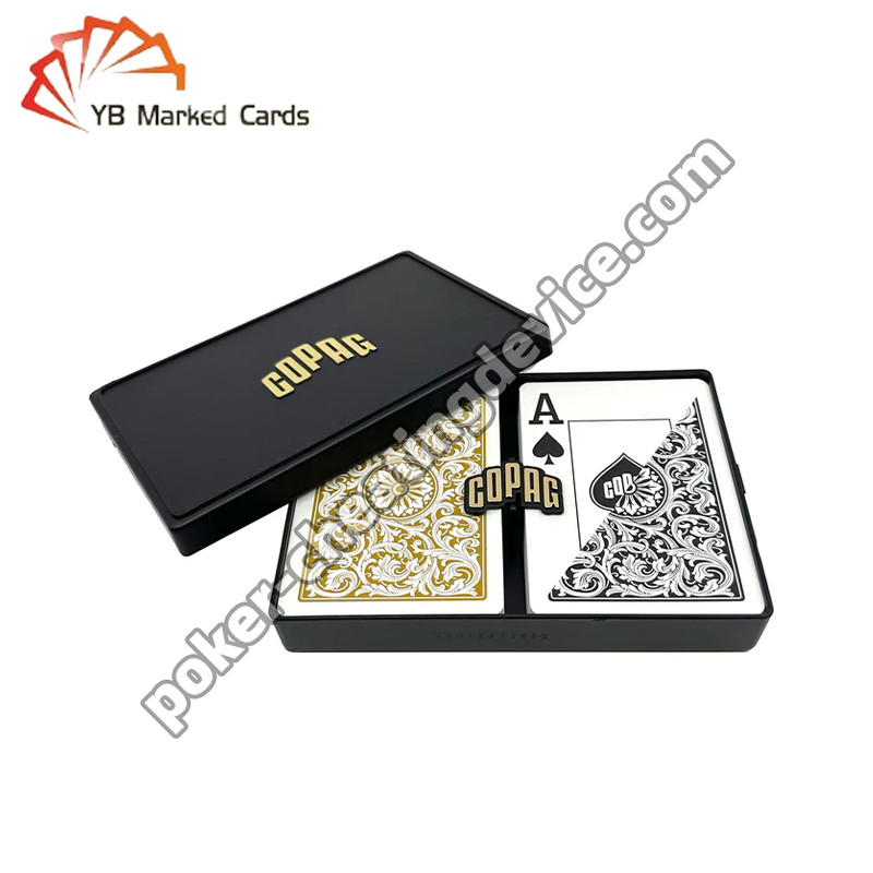 Copag 1546 100% Plastic Invisible Infrared Marked Cards Black / Gold Deck Set